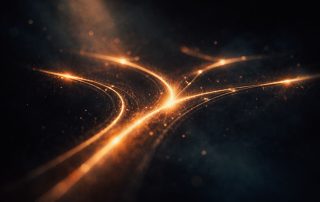Abstract cinematic image of glowing diverging paths in darkness, symbolizing choosing shows at Edinburgh Fringe Festival 2026