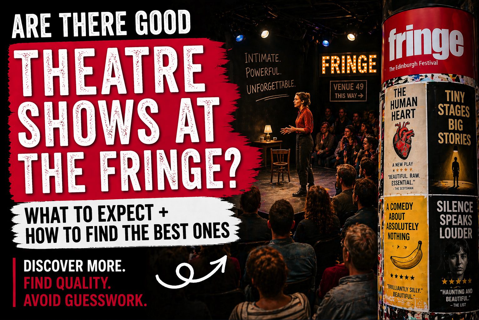 audience watching theatre show at Edinburgh Fringe illustrating quality and variety of fringe performances