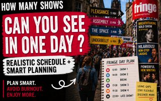 crowds walking between venues at Edinburgh Fringe illustrating how many shows you can see in one day