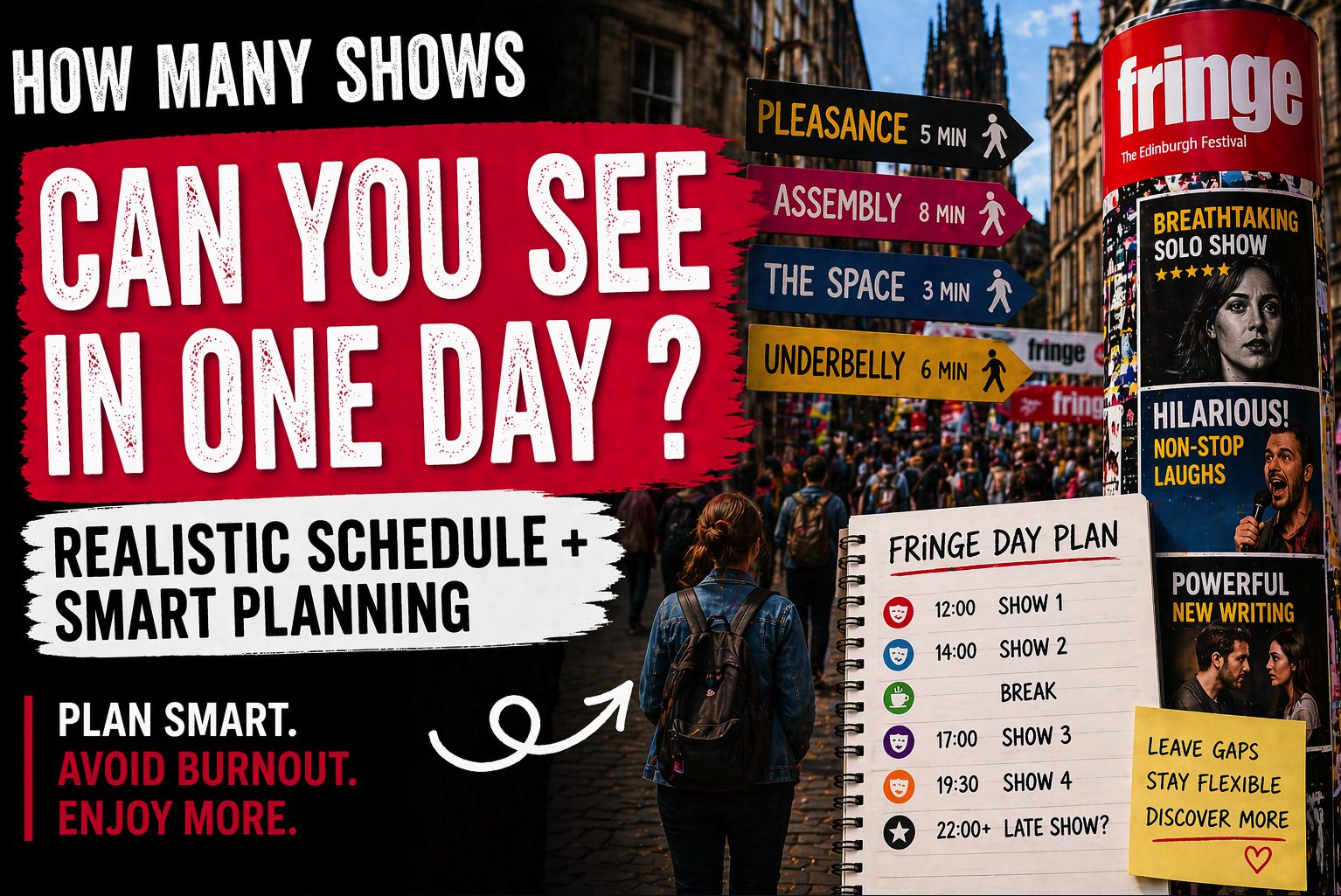 crowds walking between venues at Edinburgh Fringe illustrating how many shows you can see in one day
