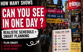 crowds walking between venues at Edinburgh Fringe illustrating how many shows you can see in one day