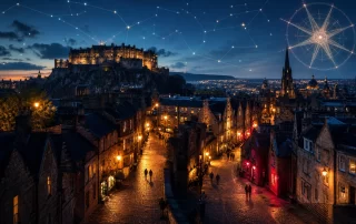 Edinburgh theatre venues glowing across an evening itinerary